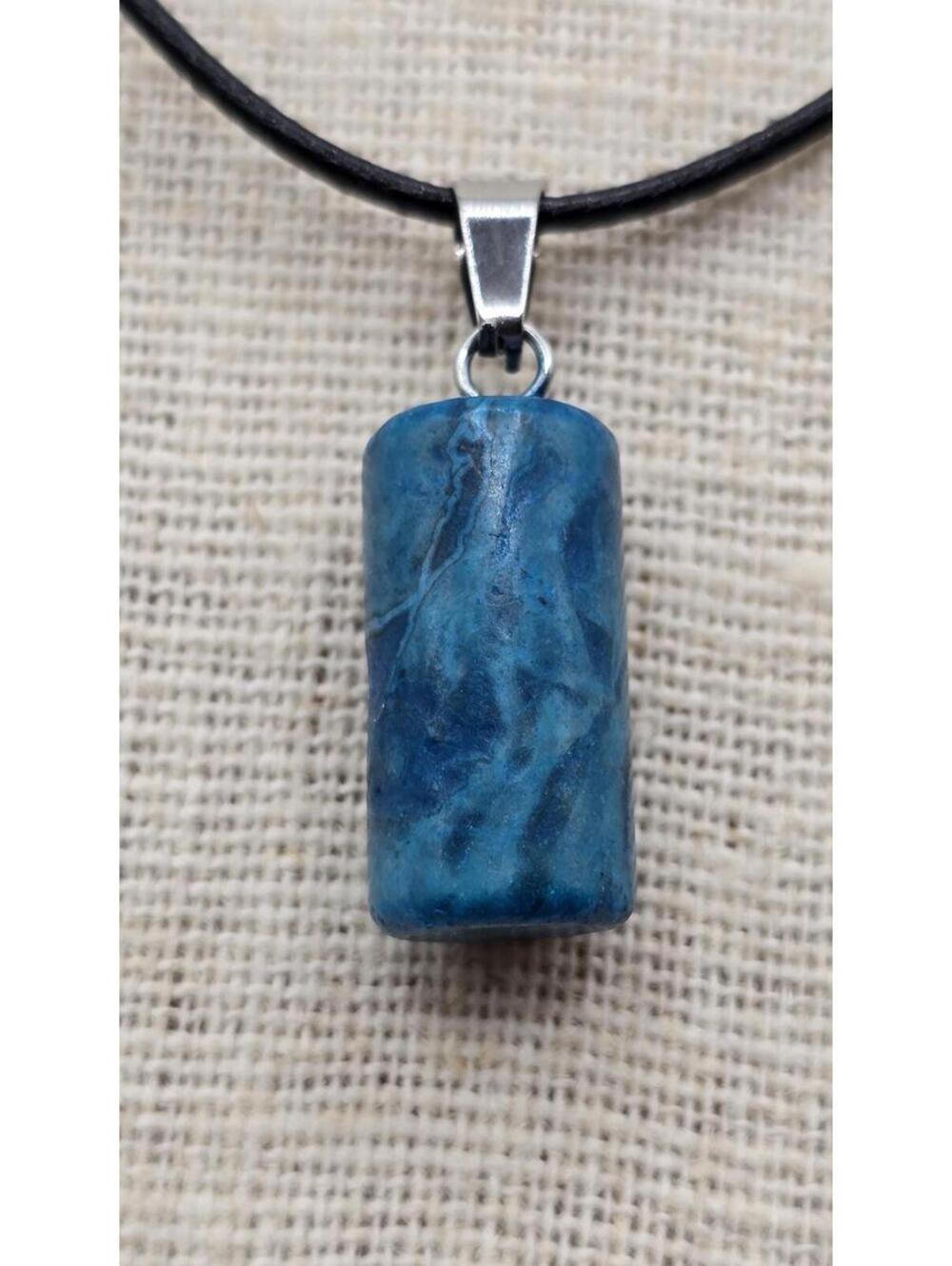 Blue Apatite Cylinder Pendant Necklace.